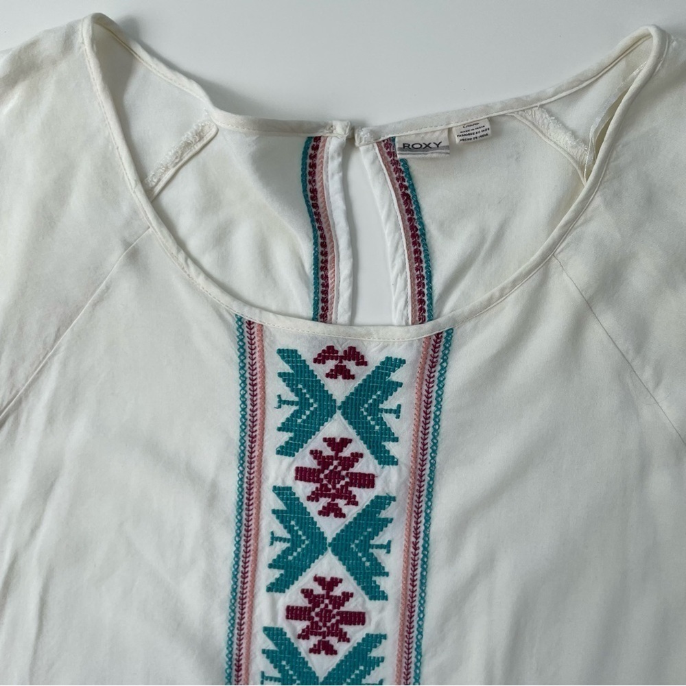 ROXY Women's Cream Embroidered Landslide Peasant Blouse Size Large - Picture 4 of 10